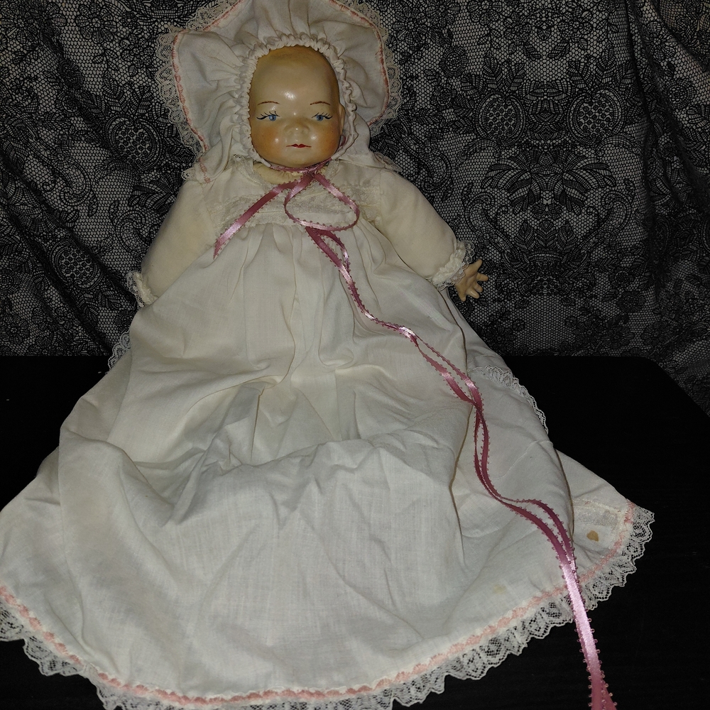 Vintage Baby Doll with Cream Dress and Pink Accents